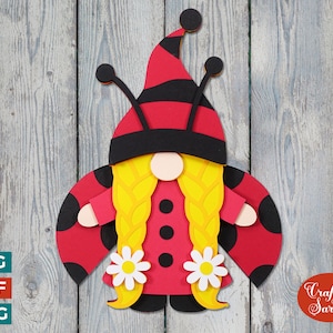 Coccinella gnomo SVG /File di taglio coccinella gnomo femmina a strati