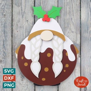Gnomo de pudín navideño SVG / Archivos de corte de gonk femenino festivo