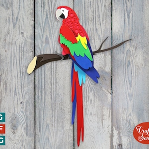 Archivo SVG de loro / Archivo de corte de guacamayo 3D en capas