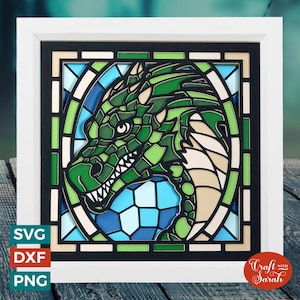 ステンドグラスのドラゴン SVG | レイヤー化された神話のステンドグラスのカットファイル