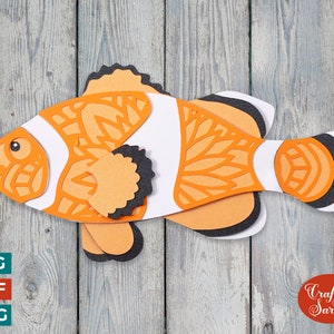 Peixe-palhaço SVG | Arquivo de corte de animal marinho mandala em camadas 3D