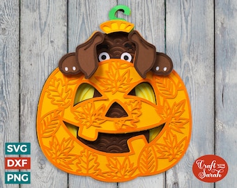 Halloween Dog in Pumpkin SVG | 3D Peeking Puppy SVG
