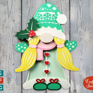 Archivo SVG de gnomo navideño / Archivo de corte de gnomo navideño femenino en capas