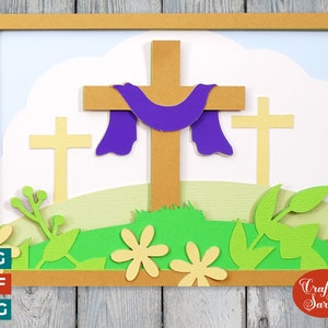 Paysage croix carte SVG | Fichier de découpe pour carte de voeux de Pâques