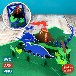 Dinosaurussen pop-outkaart SVG | Gelaagde gesneden wenskaarten dinosaurussen