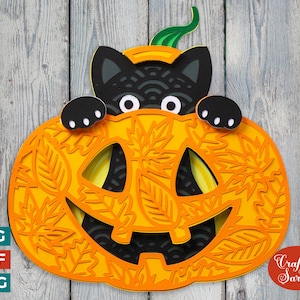 Chat d'Halloween en citrouille SVG | Chat furtif 3D SVG
