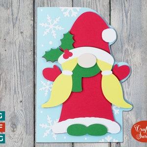 Tarjeta de felicitación de gnomo femenino SVG / Tarjeta navideña con borde lateral