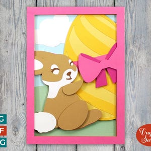 Lapin câlin oeuf carte SVG | Fichier de découpe pour carte de voeux de Pâques en couches