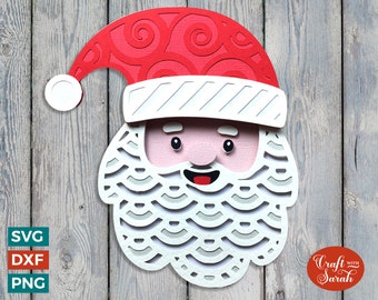 Kerstman gezicht SVG | Gelaagd kerstman snijbestand