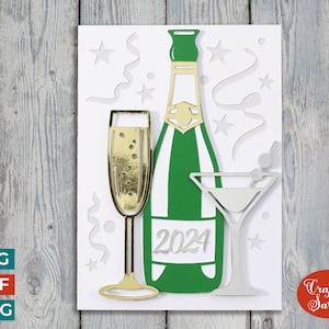 Champagne carte de nouvel an SVG | Carte de voeux de célébration en couches
