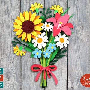 Bouquet di fiori estivi SVG / Mazzo di fiori a strati SVG