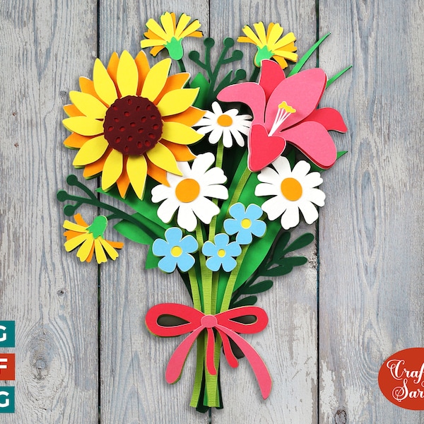 Summer Flower Bouquet SVG | Layered Bunch of Flowers SVG