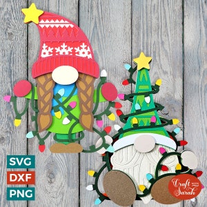 Archivos SVG de gnomos con luces navideñas / Archivos de corte de gnomos festivos masculinos y femeninos