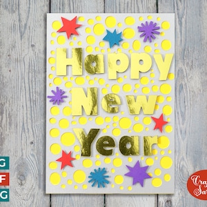Carte de bonne année SVG | Carte de voeux de nouvel an en couches