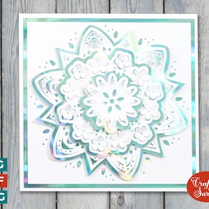 Fleur Mandala carte SVG | Fichier de découpe pour carte de voeux mandala fleur popout