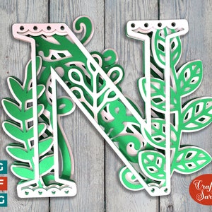 Alfabeto de filigrana 3D con la letra N SVG para Cricut, monograma N SVG 3D