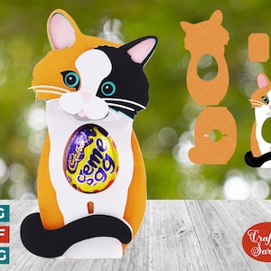 Porta huevos de gatito calicó SVG / Porta huevos de chocolate de gatito calicó de Pascua