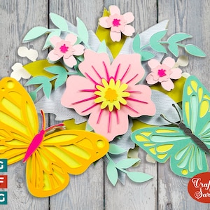 Fichier SVG papillons | Lime à découper en couches pour papillons et fleurs