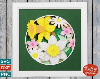 Spring Flowers Shadow Box SVG | Layered Spring Blooms Cutting File