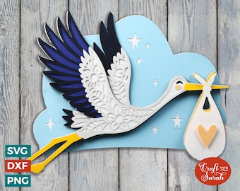 Baby & Stork SVG File | Layered New Baby Stork Cutting File