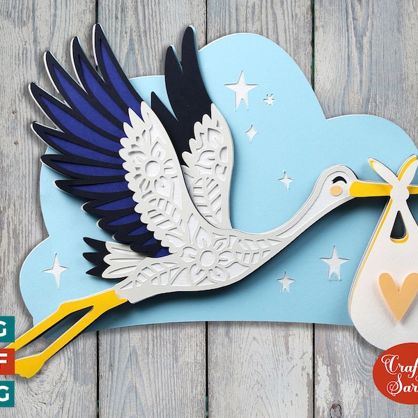 Baby & Stork SVG File | Layered New Baby Stork Cutting File