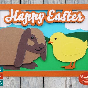 de voeux lapin et poussin | Carte de Pâques en couches SVG