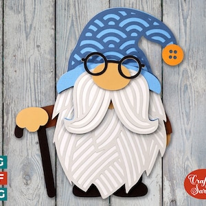 Grand-père gnome SVG | Fichiers multicouches pour hommes âgés Gonk