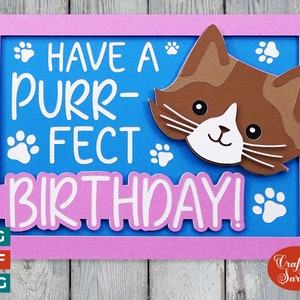 Purrfect Birthday Card | Layered Greetings Card SVG