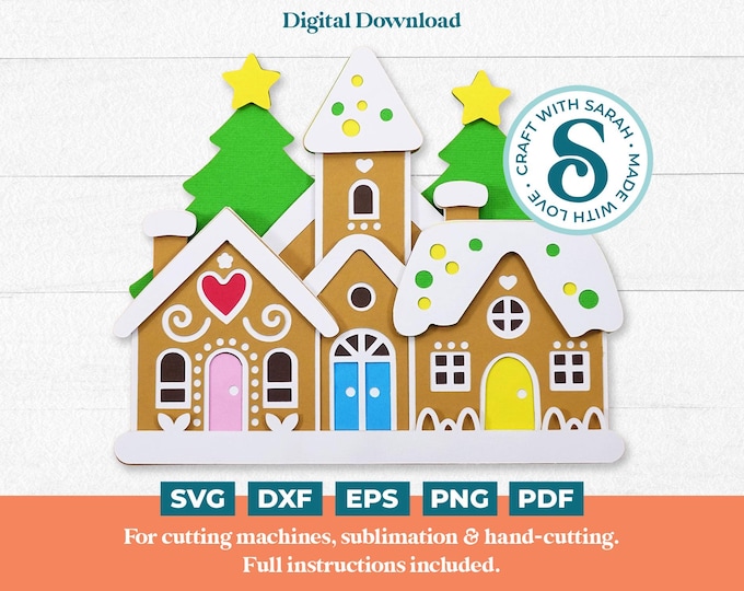 3D Paper Gingerbread House Village SVG: Christmas Town Decor (digital ...