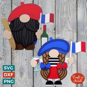 Paire de SVG gnome français | Fichiers multicouches masculins et féminins patriotiques Gonk découpés