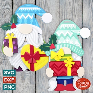 Archivos SVG de gnomos de regalo navideño / Archivos de corte de gnomos de regalo festivo para hombres y mujeres