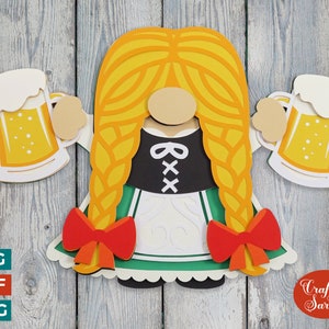 Female Oktoberfest Gnome SVG | 3D Layered German Gnome SVG