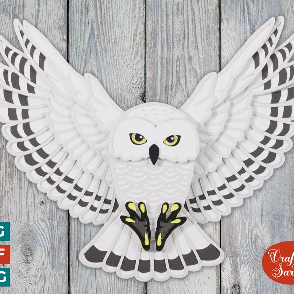 Snowy Owl SVG | Layered Owl in Flight SVG