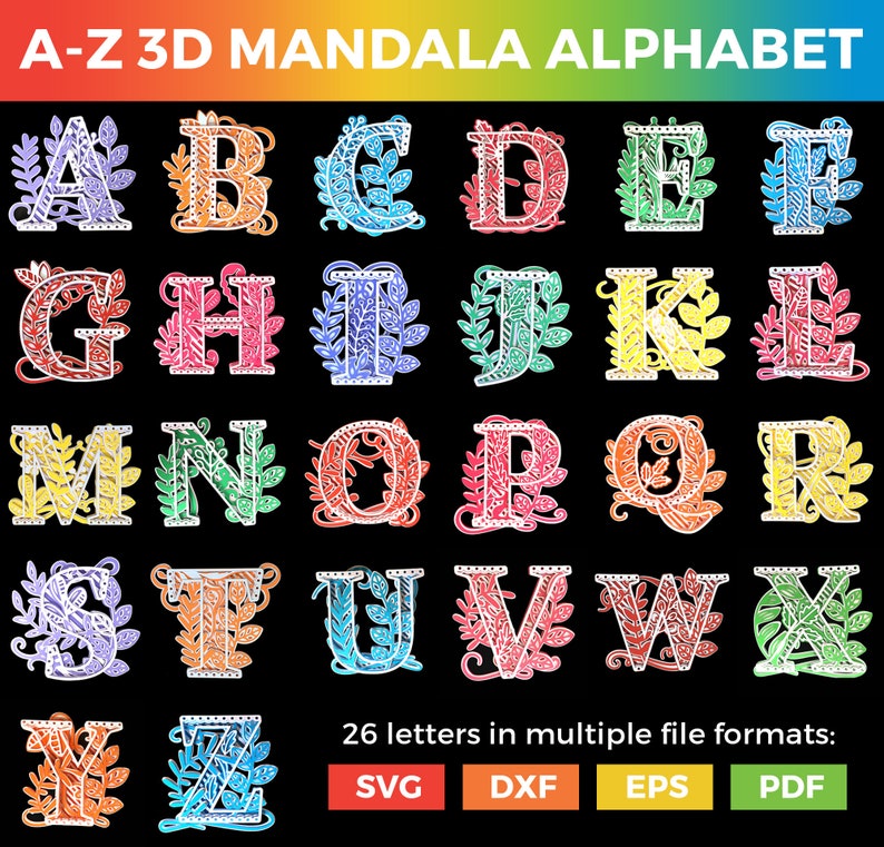 Download 3D Mandala Alphabet Svg Free - Layered SVG Cut File