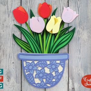 Tulpen SVG-bestand | Gelaagd snijbestand voor lentetulpen