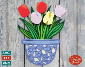 File SVG di tulipani / File di ritaglio di fiori di tulipano primaverili a strati
