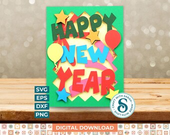 Happy New Year A2 Card SVG | Layered New Year Card Cut Files