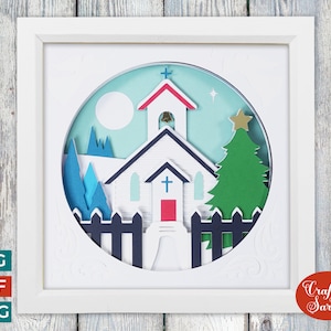 Church Shadow Box SVG | Layered Christmas Chapel Shadow Box Cutting File