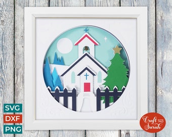 Church Shadow Box SVG | Layered Christmas Chapel Shadow Box Cutting File