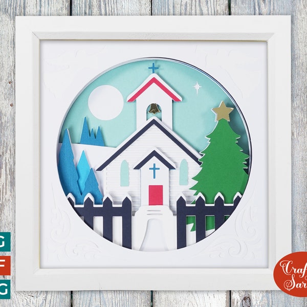 Church Shadow Box SVG | Layered Christmas Chapel Shadow Box Cutting File