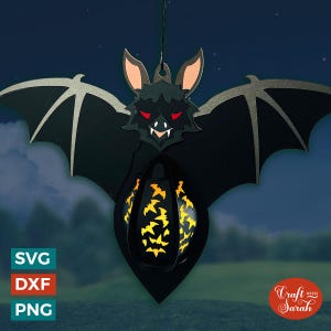 Latarnia nietoperza SVG | Warstwowy plik do cięcia latarni na Halloween