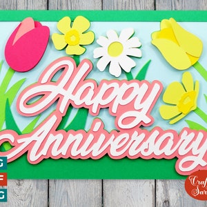 Tarjeta de aniversario con flores / Tarjeta de aniversario con flores en capas SVG