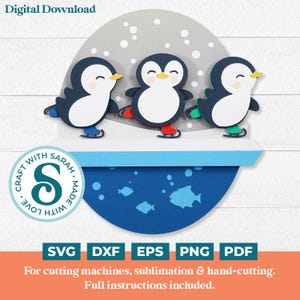 Pingouin patineur SVG | Lime à découper en couches pour les pingouins d'hiver