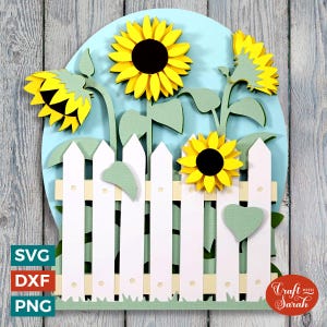 Girassol com Cerca SVG | Arquivo de Corte de Planta de Girassol em Camadas