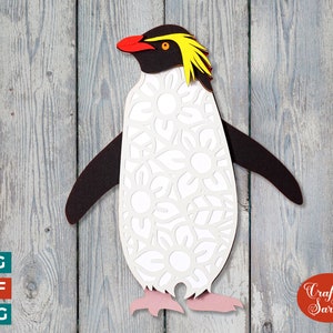 Archivo SVG de pingüino de penacho amarillo / Archivo de corte de pingüino en capas 3D