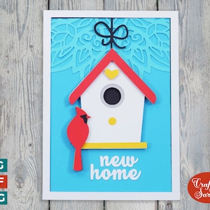Nuova casa Birdhouse Card / Biglietto di auguri per inaugurazione della casa a strati SVG