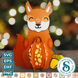 Lanterne d'écureuil SVG | Fichier de découpe de conception de lanterne animale 3D des bois