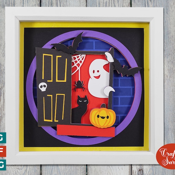 Halloween Shadow Box SVG | Peeking Ghost Door Halloween Shadow Box SVG | Peeking Ghost Door