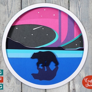 Northern Lights SVG | Polar Bear on the Ice Layered SVG