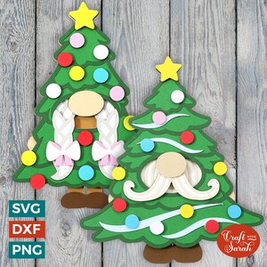 Archivos SVG de gnomos de árbol de Navidad / Archivos de corte de gnomos masculinos y femeninos festivos en 3D